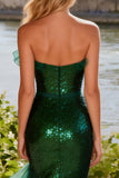 Sparkly Dark Green Mermaid Sequin Tiered Ruffled Long Prom Dress