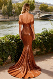 Sparkly Bronze Sequin Off the Shoulder Mermaid Long Prom Dress