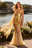 Sparkly Gold Sequin One Shoulder Mermaid Long Prom Dress