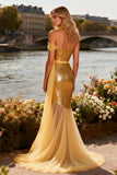 Sparkly Gold Sequin One Shoulder Mermaid Long Prom Dress