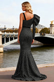 Black and White Polka Dots Mermaid Long Prom Dress with Slit