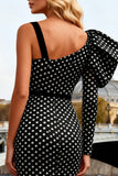 Black and White Polka Dots Mermaid Long Prom Dress with Slit