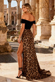 Sparkly Khaki Leopard Mermaid Beaded Long Prom Dress with Slit