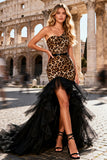 Khaki Leopard Print Mermaid One Shoulder Long Prom Dress