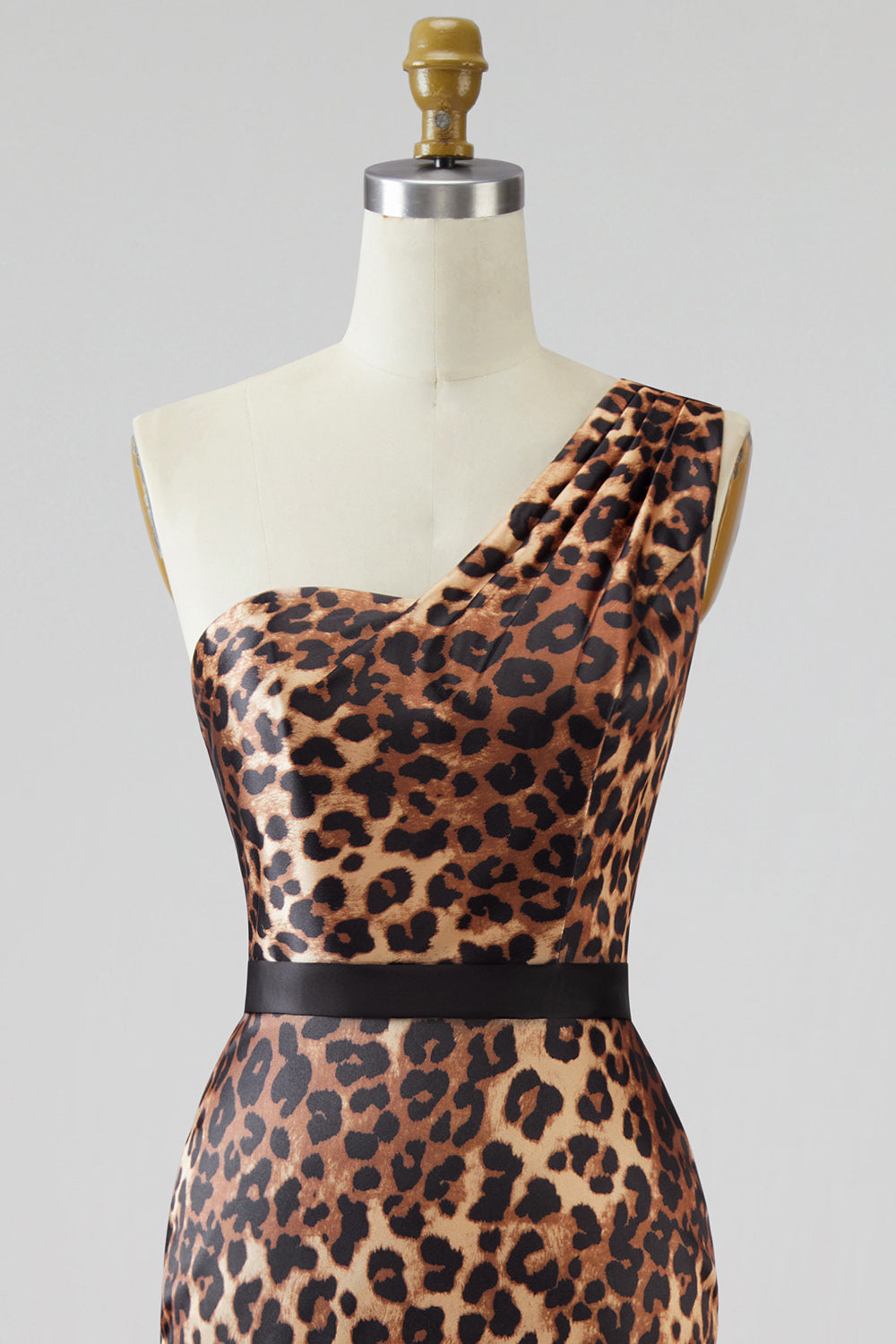 Khaki Leopard Print Mermaid One Shoulder Long Prom Dress