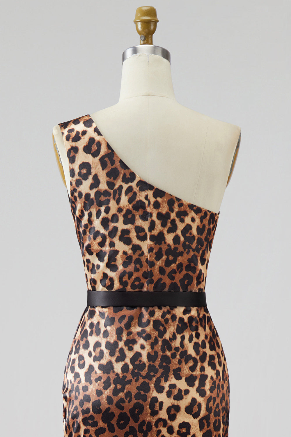 Khaki Leopard Print Mermaid One Shoulder Long Prom Dress