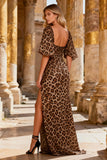Sparkly Khaki Leopard Print Beaded Long Prom Dress with Slit
