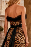 Khaki Leopard Sweetheart Ruffled Long Prom Dress with Slit