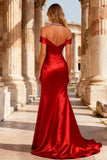 Red Mermaid Beaded Halter Neck Long Prom Dress with Slit