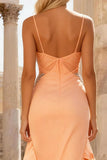 Peach Mermaid Beaded Ruffled Long Prom Dress with Slit