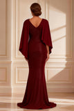 Burgundy Mermaid Boat Neck Long Mother of the Bride Dress with Slit