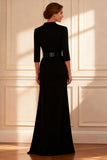 Black Mermaid V-Neck Long Mother of the Bride Dress with Belt