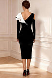 Black and White Bodycon V-Neck Midi Mother of the Bride Dress with Ruffles