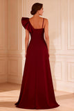 Burgundy Ruffled A Line Satin Long Mother of the Bride Dress