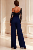 Sparkly Navy Lace Long Mother of the Bride Jumpsuits with Beading