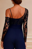 Sparkly Navy Lace Long Mother of the Bride Jumpsuits with Beading