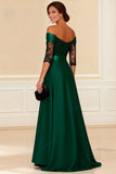 Dark Green Off the Shoulder A Line Long Mother of the Bride Dress with Lace