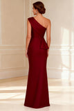 Burgundy Mermaid One Shoulder Long Mother of the Bride Dress with Ruffles
