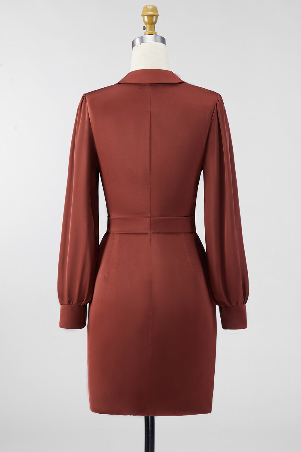 Brown Bodycon Satin V-Neck Short Mother of the Bride Dress with Sleeves