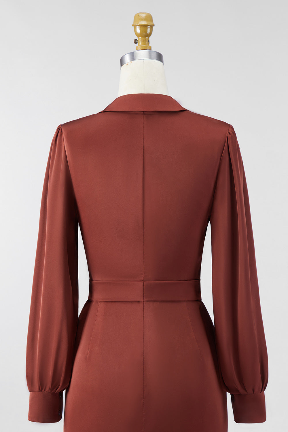 Brown Bodycon Satin V-Neck Short Mother of the Bride Dress with Sleeves