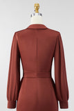 Brown Bodycon Satin V-Neck Short Mother of the Bride Dress with Sleeves