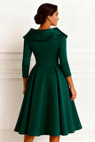 Dark Green A-Line V-Neck Midi Mother of the Bride Dress with Sleeves