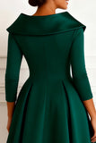 Dark Green A-Line V-Neck Midi Mother of the Bride Dress with Sleeves