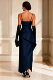 Navy Ruched Spaghetti Straps Asymmetrical Mother of the Bride Dress