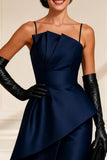 Navy Ruched Spaghetti Straps Asymmetrical Mother of the Bride Dress