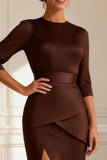 Chocolate Sheath Round Neck Long Mother of the Bride Dress with Slit