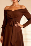 Brown Off the Shoulder Pleated Asymmetrical Mother of the Bride Dress