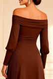 Brown Off the Shoulder Pleated Asymmetrical Mother of the Bride Dress
