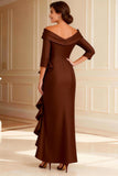 Chocolate Off the Shoulder Ruffled Long Mother of the Bride Dress with Sleeves