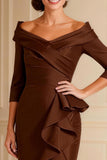 Chocolate Off the Shoulder Ruffled Long Mother of the Bride Dress with Sleeves