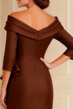 Chocolate Off the Shoulder Ruffled Long Mother of the Bride Dress with Sleeves