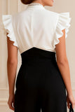 Black and White V-Neck Long Mother of the Bride Jumpsuits with Ruffles