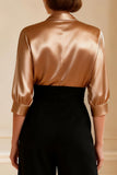 Black and Champagne V-Neck Satin Long Mother of the Bride Jumpsuits with Sleeves