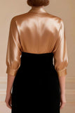 Black and Champagne Satin V-Neck Long Mother of the Bride Dress with Sleeves
