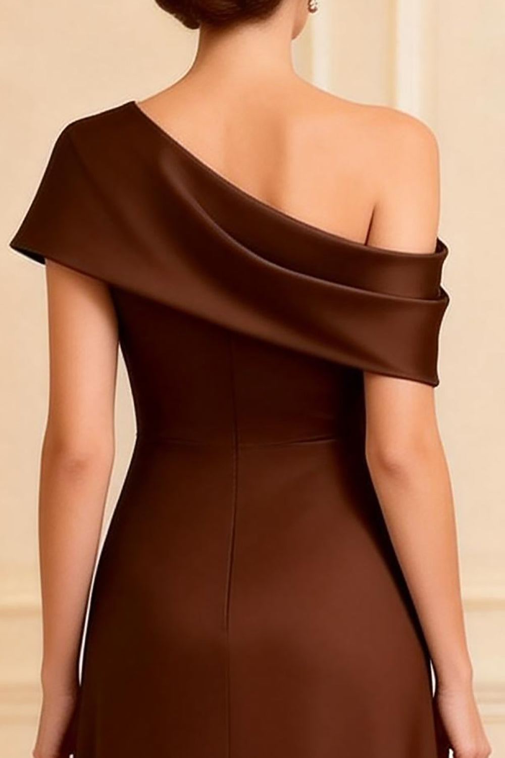 Chocolate One Shoulder Satin Long Mother of the Bride Dress with Slit