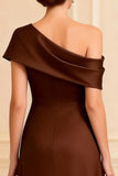 Chocolate One Shoulder Satin Long Mother of the Bride Dress with Slit
