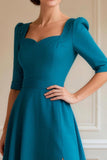 Peacock Blue A Line Long Sleeves Mother of the Bride Dress with Slit
