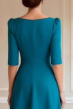 Peacock Blue A Line Long Sleeves Mother of the Bride Dress with Slit