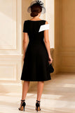 Black and White A Line V-Neck Midi Mother of the Bride Dress with Sleeves