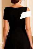 Black and White A Line V-Neck Midi Mother of the Bride Dress with Sleeves