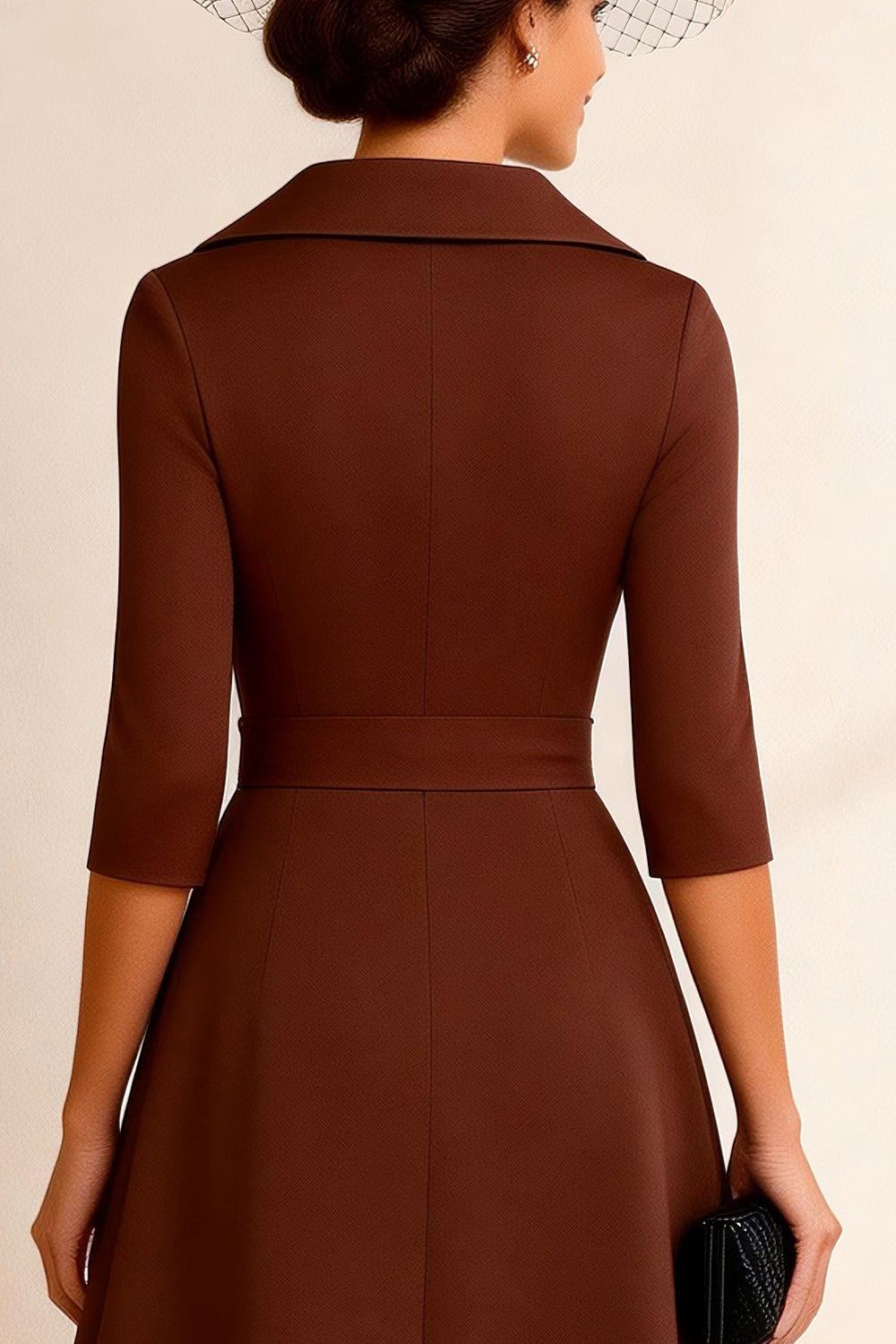 Chocolate A Line Notched Lapel Midi Mother of the Bride Dress with Sleeves