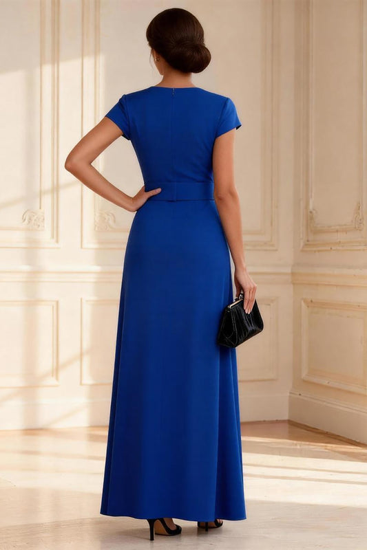Royal Blue Sheath V-Neck Long Mother of the Bride Dress with Slit