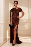 Chocolate Mermaid Long Mother of the Bride Dress with Side Cape