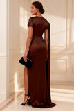 Chocolate Mermaid Long Mother of the Bride Dress with Side Cape