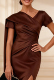 Chocolate Mermaid Long Mother of the Bride Dress with Side Cape
