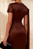 Chocolate Mermaid Long Mother of the Bride Dress with Side Cape